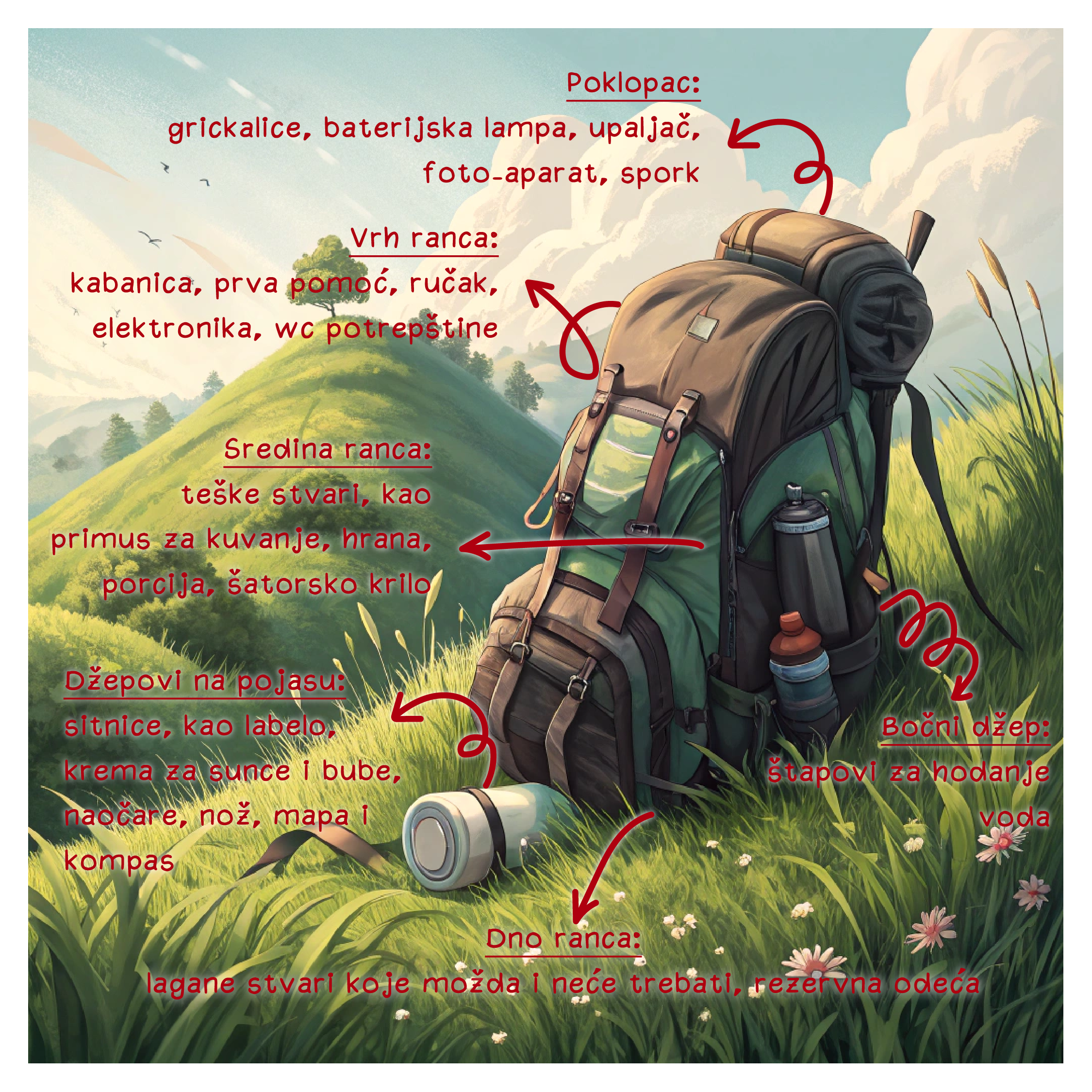 hiker backpack laying on a grass hill 01